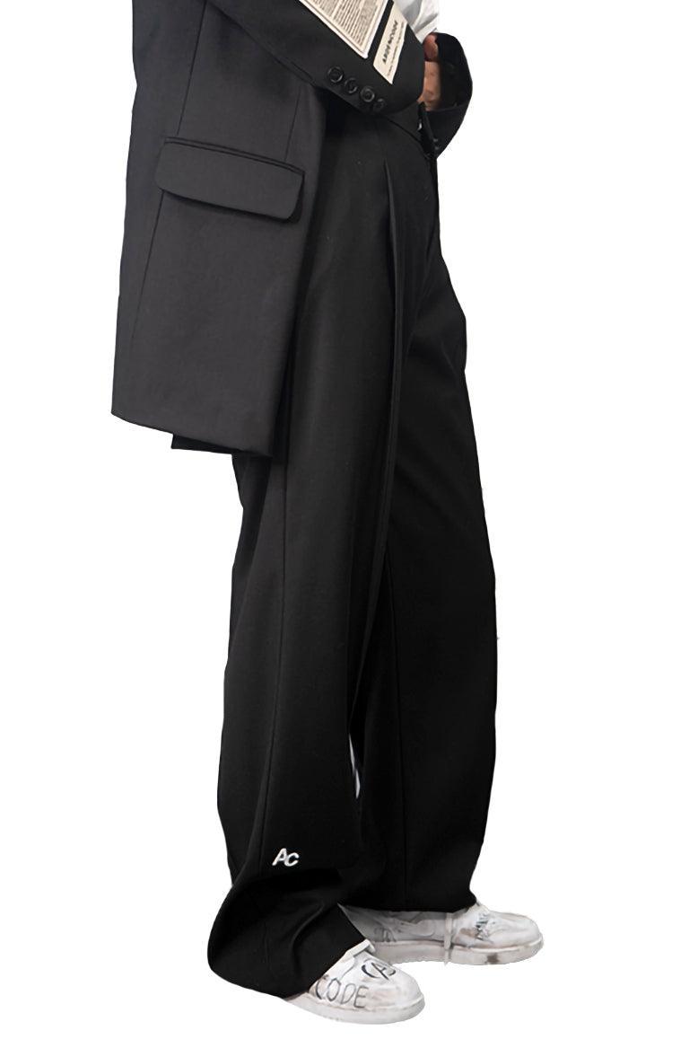 oversized dress pants men Black Wide Leg Dress Pants Pleated Baggy Dress Trousers Unhemmed Unfinished Bottom