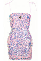 Pink Birthday Party Sequin Mini Dress with Cross Design