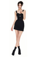 Embroidery Fitted Hollow-Out Dress with Cross Design
