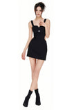 Embroidery Fitted Hollow-Out Dress with Cross Design