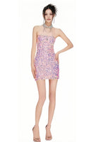 Pink Birthday Party Sequin Mini Dress with Cross Design
