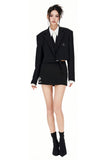 Wide-Shoulder Loose-Fit Short Suit Coat with Cross Design