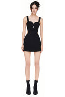 Embroidery Fitted Hollow-Out Dress with Cross Design