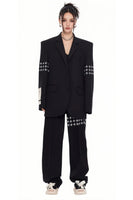 Unisex Wide-Shoulder Loose-Fit Blazer with Sleeve-Print Design