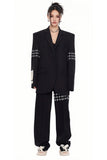 Unisex Wide-Shoulder Loose-Fit Blazer with Sleeve-Print Design