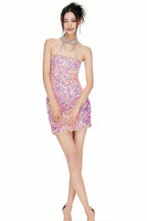 Pink Birthday Party Sequin Mini Dress with Cross Design