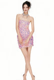Pink Birthday Party Sequin Mini Dress with Cross Design