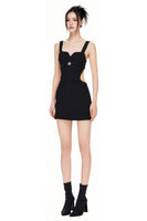 Embroidery Fitted Hollow-Out Dress with Cross Design