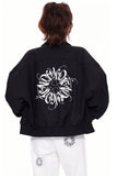 Unisex Loose-Fit Zipper Jacket with Star Moon Ring Print