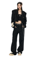 Stitched Tweed Wide-Legged Pants with Cross Design