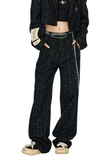 Stitched Tweed Wide-Legged Pants with Cross Design