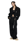 Stitched Tweed Wide-Legged Pants with Cross Design
