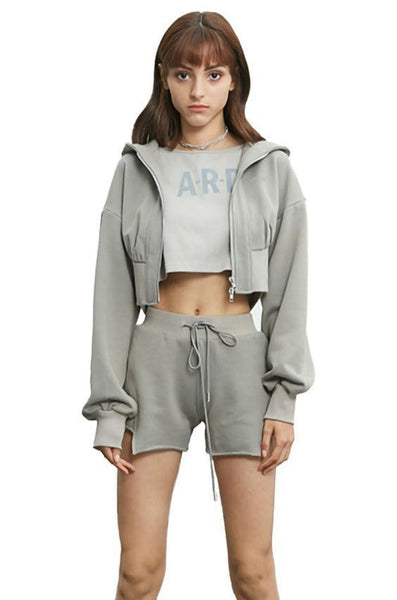 Patched Zipper Hoodie in Ash Grey - Dose