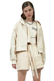 Beige Embroidery Zipper Short Hoodie - Dose