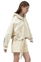 Beige Embroidery Zipper Short Hoodie - Dose