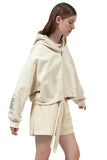 Beige Embroidery Zipper Short Hoodie - Dose