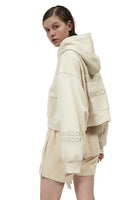 Beige Embroidery Zipper Short Hoodie - Dose