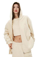 Beige Embroidery Zipper Hoodie - Dose