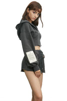 Patched Zipper Hoodie in Dark Grey - Dose