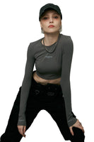 Round Neck Fitted Crop Top in Grey - Dose