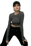 Round Neck Fitted Crop Top in Grey - Dose