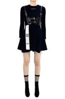 Knitted Dress with Leather Waist Belt in Black - Dose