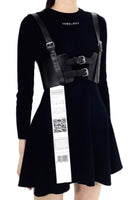 Knitted Dress with Leather Waist Belt in Black - Dose