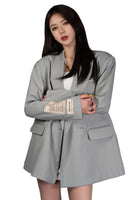 Embroidery Unisex Double Buttoned Blazer in Ash Grey - Dose