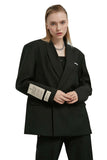 Embroidery Unisex Double Buttoned Blazer in Black - Dose