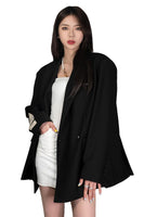 Embroidery Unisex Double Buttoned Blazer in Black - Dose