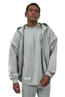 Unisex Grey Patched Hoodie with Removable Sleeves - Dose