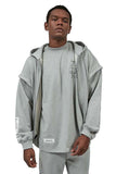 Unisex Grey Patched Hoodie with Removable Sleeves - Dose
