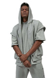 Unisex Grey Patched Hoodie with Removable Sleeves - Dose