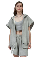Unisex Grey Patched Hoodie with Removable Sleeves - Dose