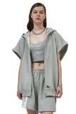 Unisex Grey Patched Hoodie with Removable Sleeves - Dose