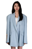 Embroidery Unisex Double Buttoned Blazer in Sky Blue - Dose