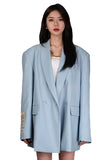 Embroidery Unisex Double Buttoned Blazer in Sky Blue - Dose