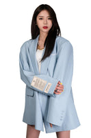 Embroidery Unisex Double Buttoned Blazer in Sky Blue - Dose
