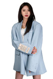 Embroidery Unisex Double Buttoned Blazer in Sky Blue - Dose