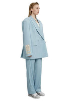 Embroidery Unisex Double Buttoned Blazer in Sky Blue - Dose