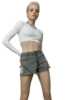 Round Neck Fitted Crop Top in White - Dose